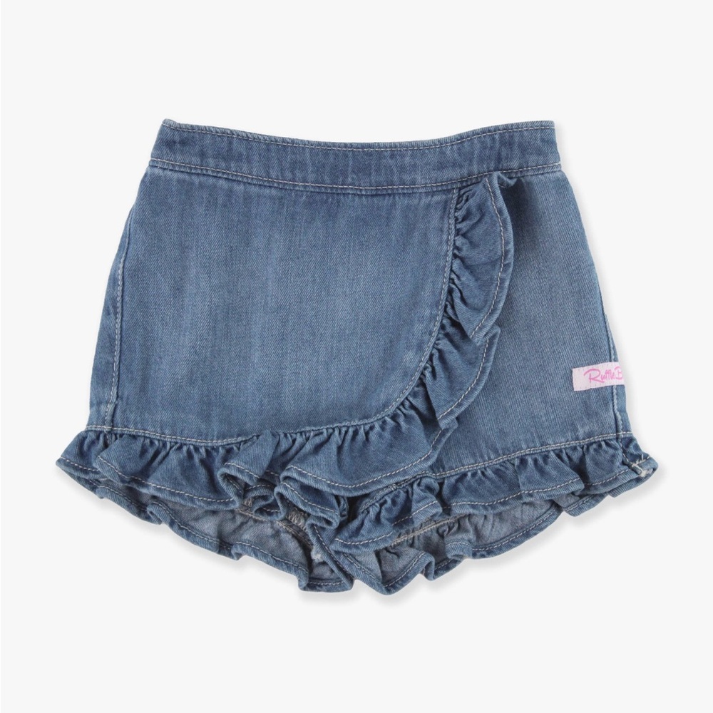 RuffleButts + RuggedButts - Girls Light Wash Ruffled Jean Skort